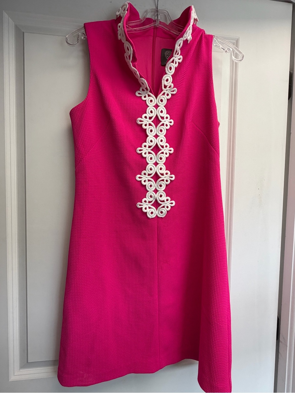 Vince Camuto Hot Pink Sleeveless Shift Dress with White Trim